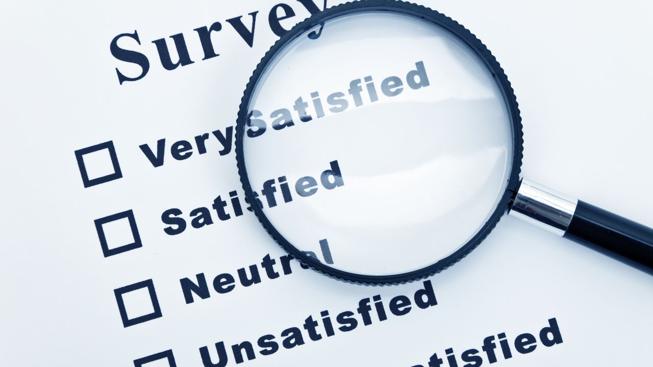 A magnifying glass on top of a survey.